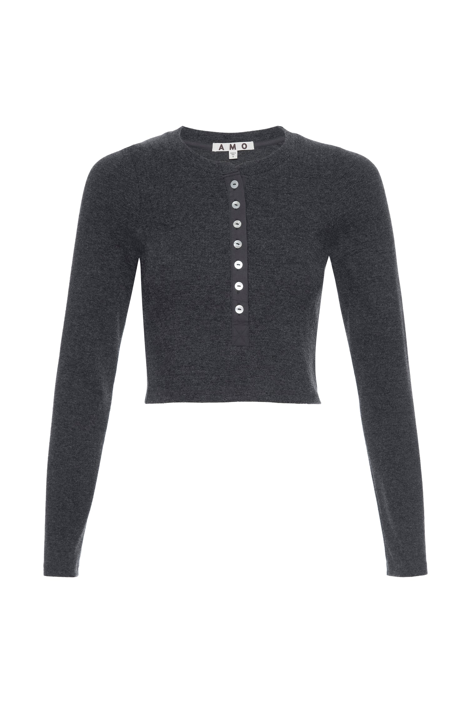 AMO Denim Sassy Rib Henley in Black Heather