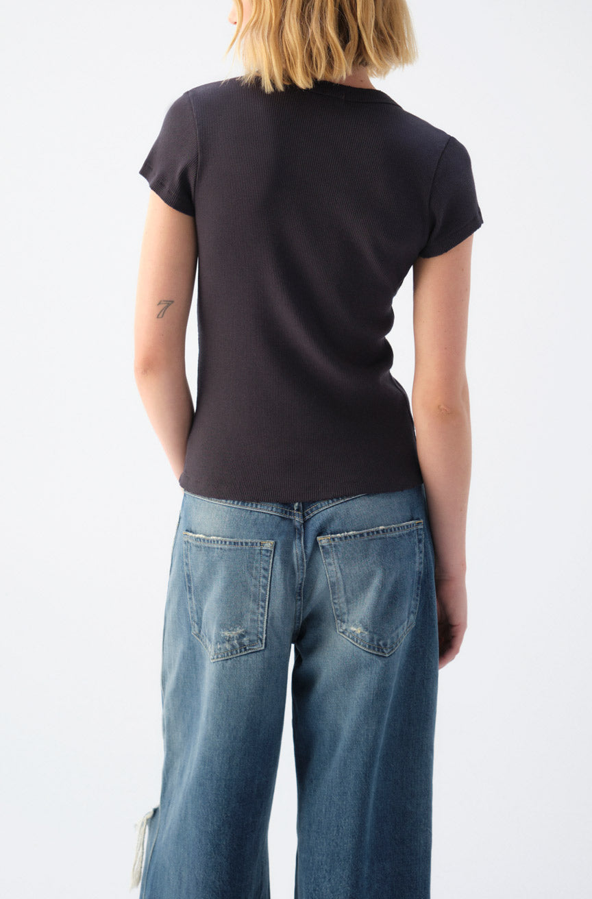 AMO Denim | Amour Rib Tee in Vintage Black