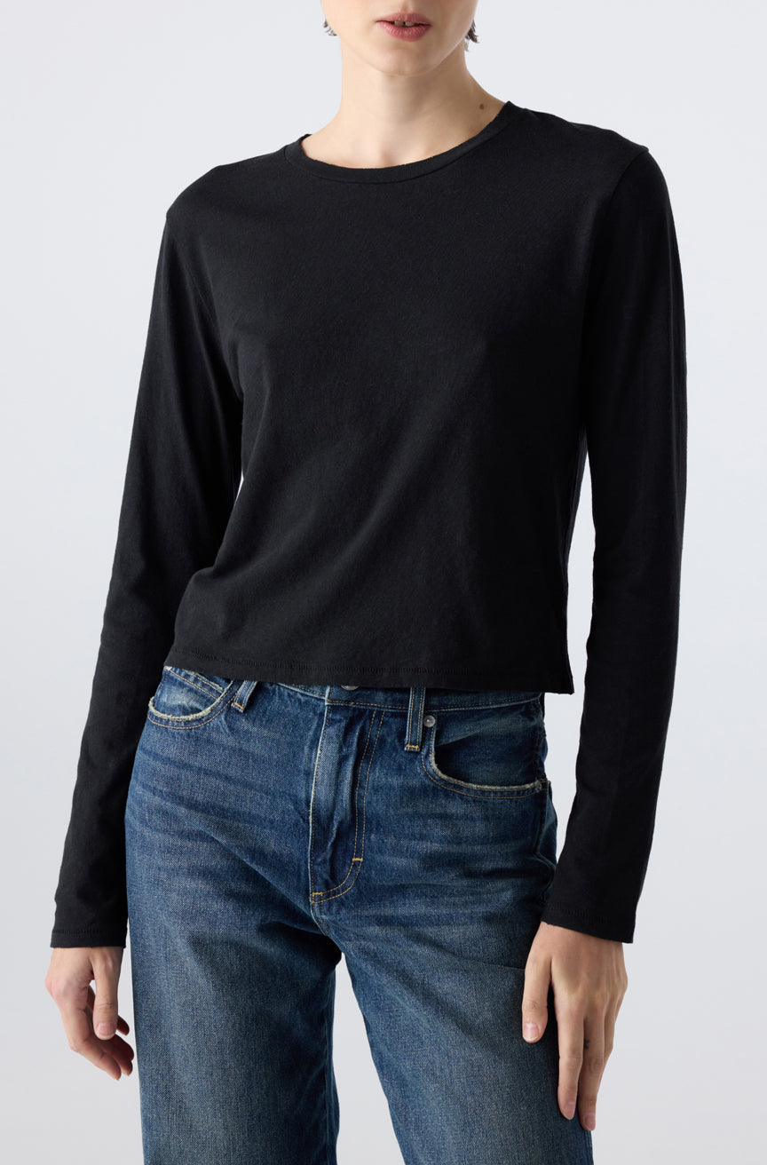 AMO Denim | Linen L/S Babe Tee in Black