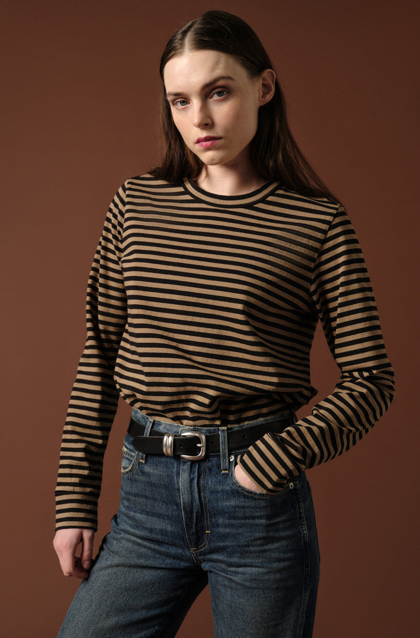 AMO Denim | Love Long Sleeve Tee in Sand/Black Stripe