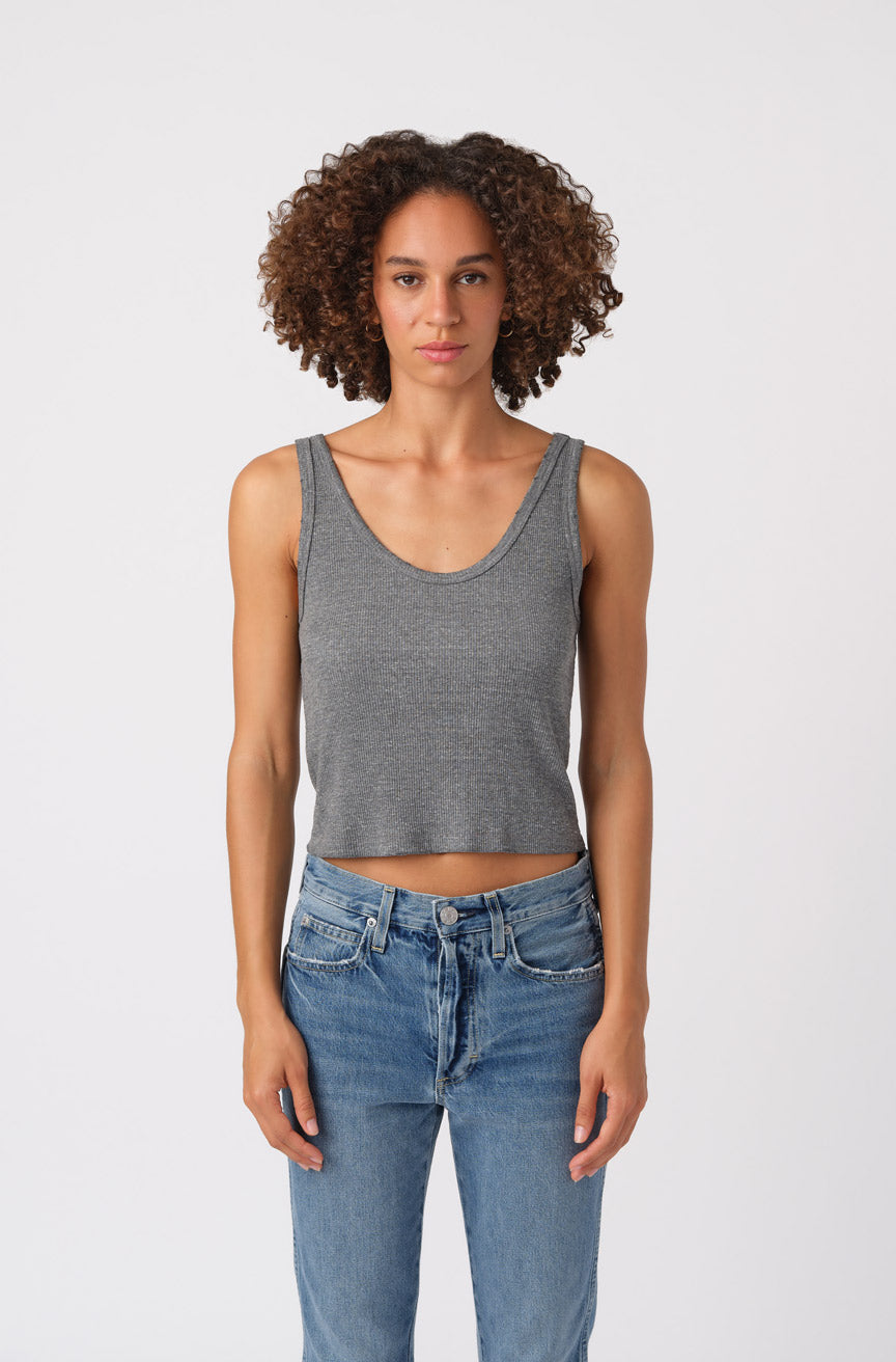 AMO Denim Crop Rib Tank in Heather Grey