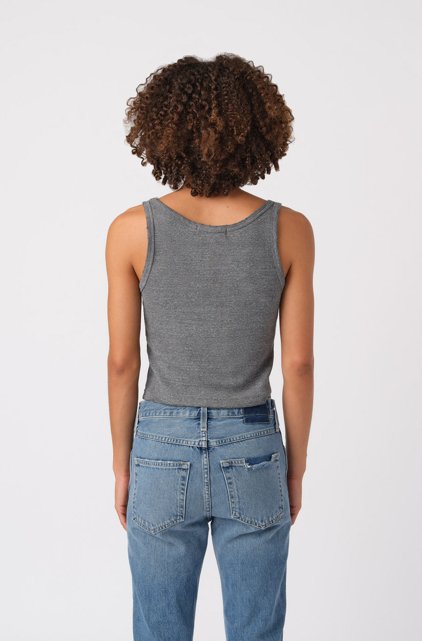 AMO Denim Crop Rib Tank in Heather Grey