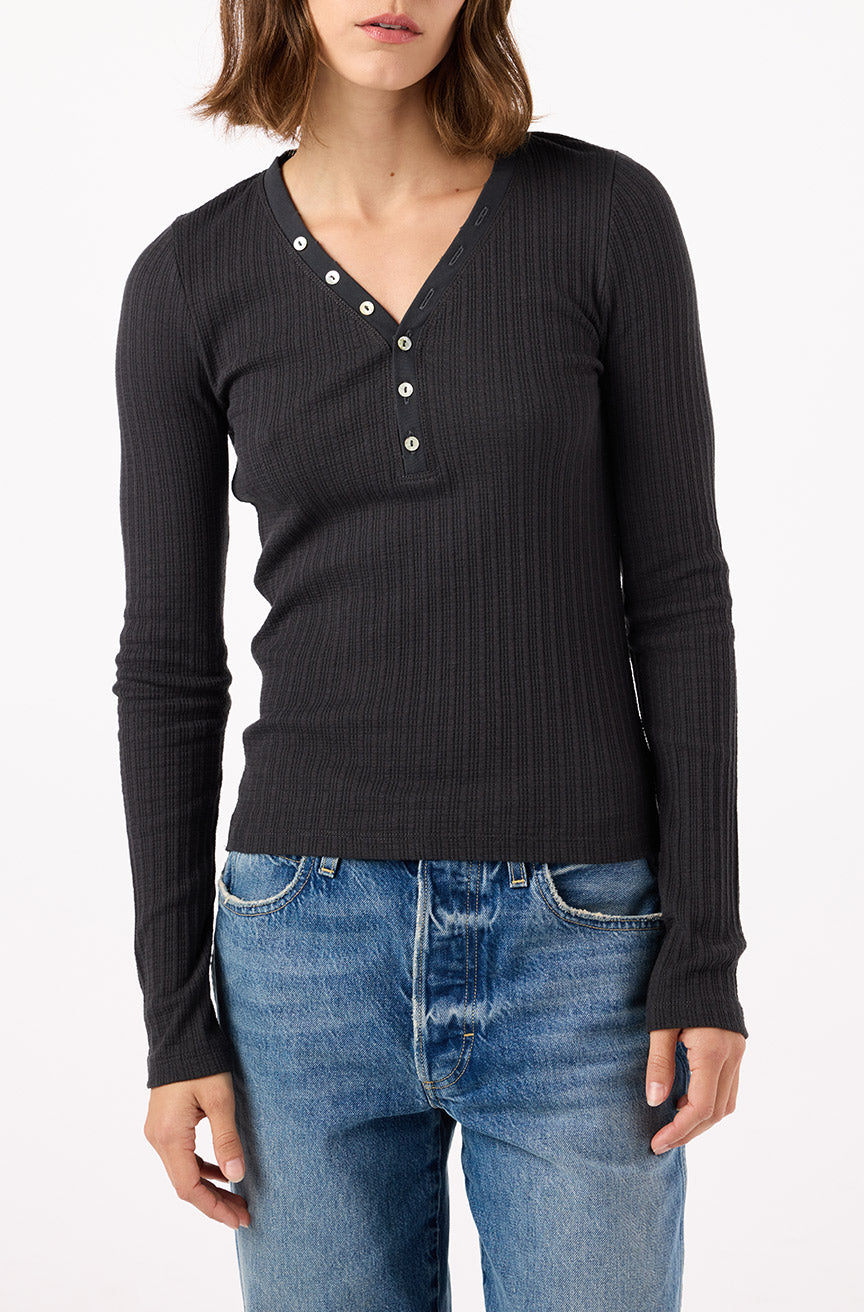 AMO Denim | Dearest Henley in Vintage Black