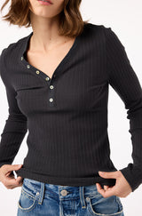 AMO Denim | Dearest Henley in Vintage Black