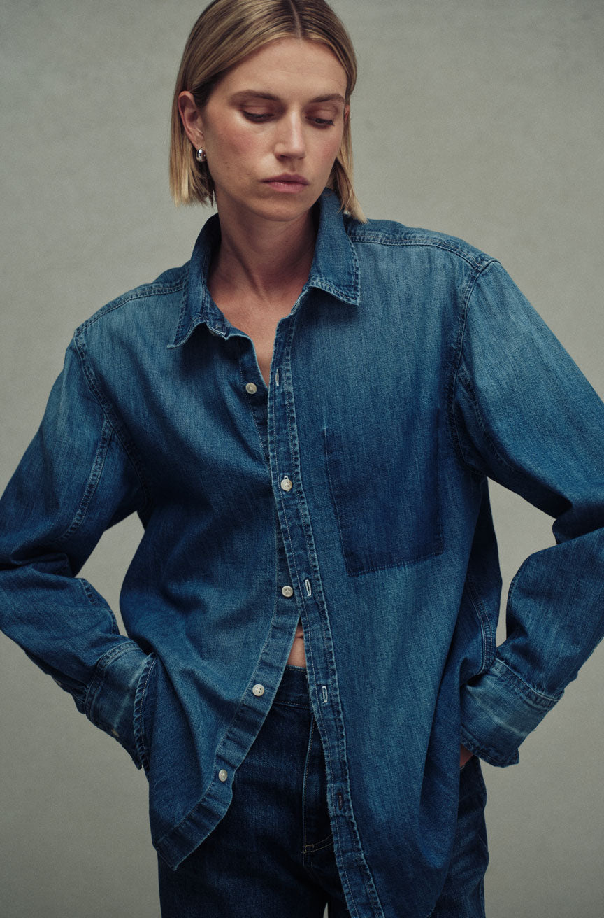 AMO Denim | Denim Ruth Oversized Shirt in Glisten