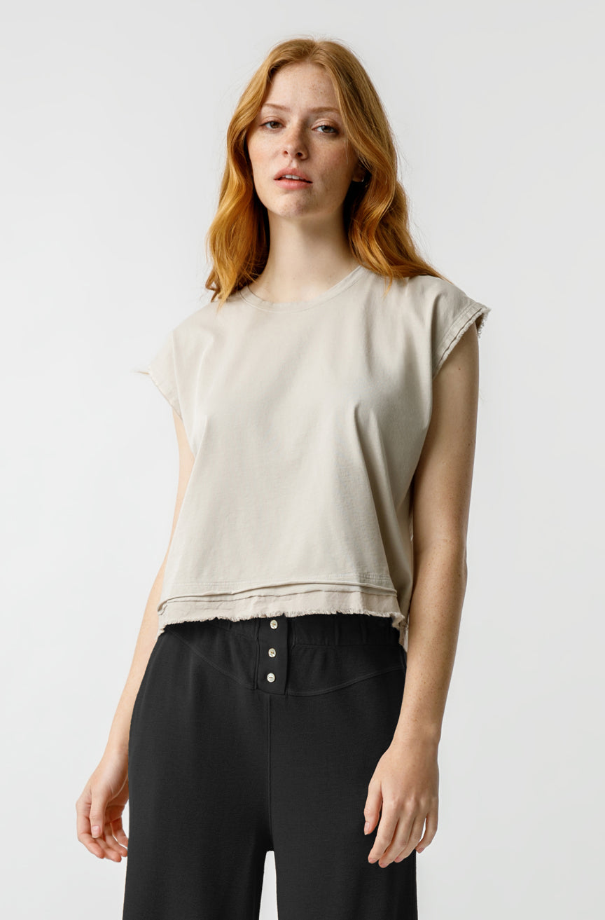 AMO Denim Feather Pima Muscle Tee in Pumice