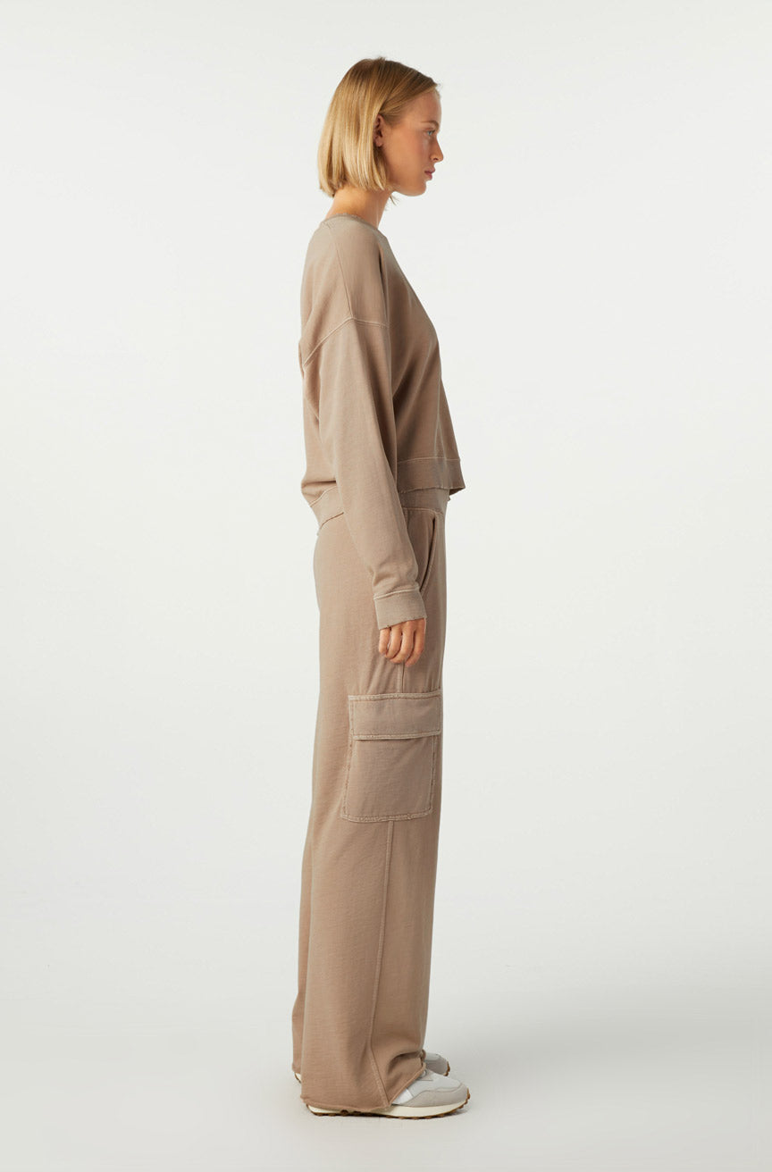 AMO Denim Cargo Sweatpant in Taupe