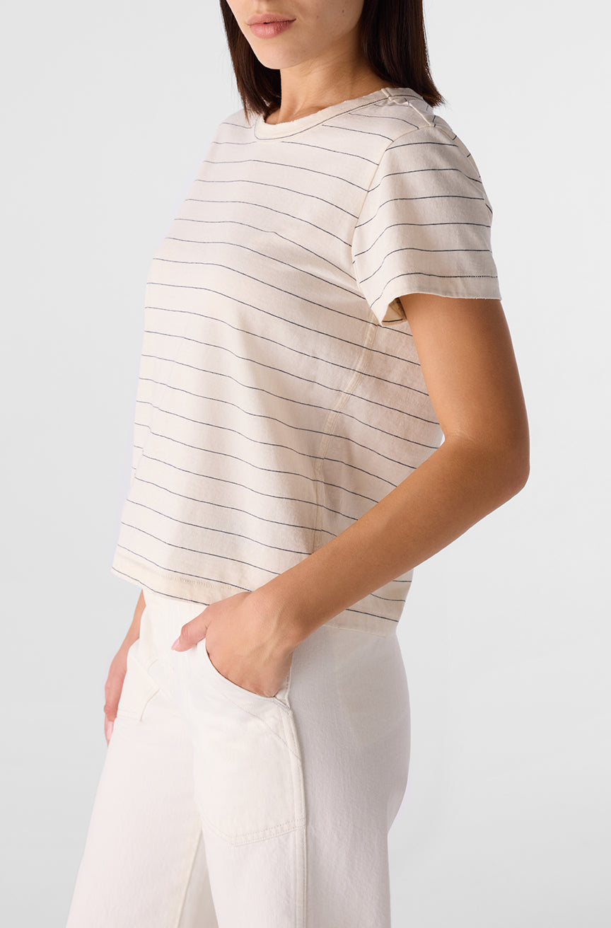 AMO Denim | Lovey Tee in Bone/Grey Stripe