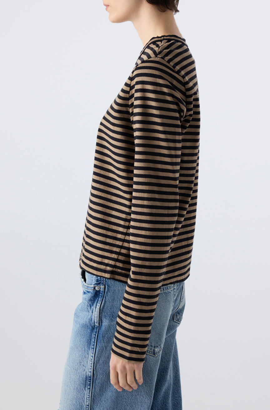 AMO Denim | Love Long Sleeve Tee in Sand/Black Stripe