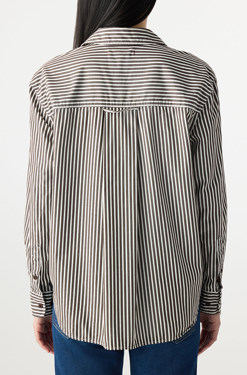 AMO Denim | Lauren Shirt in Mocha/Storm Stripe