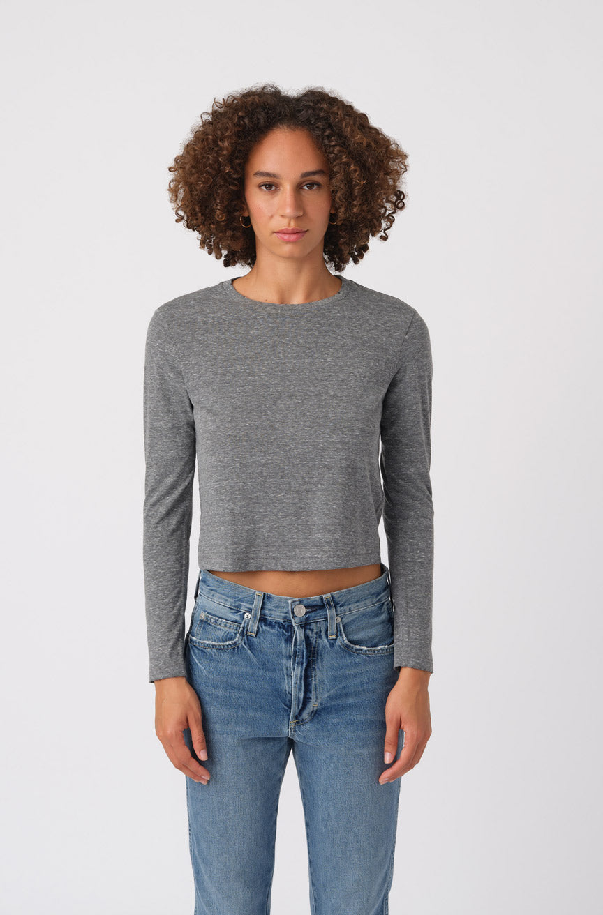 AMO Denim L/S Babe Tee in Heather Grey
