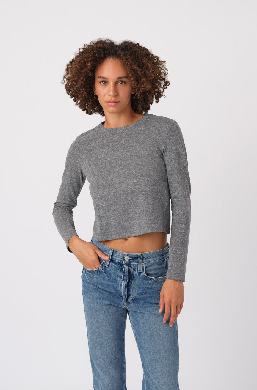 AMO Denim L/S Babe Tee in Heather Grey