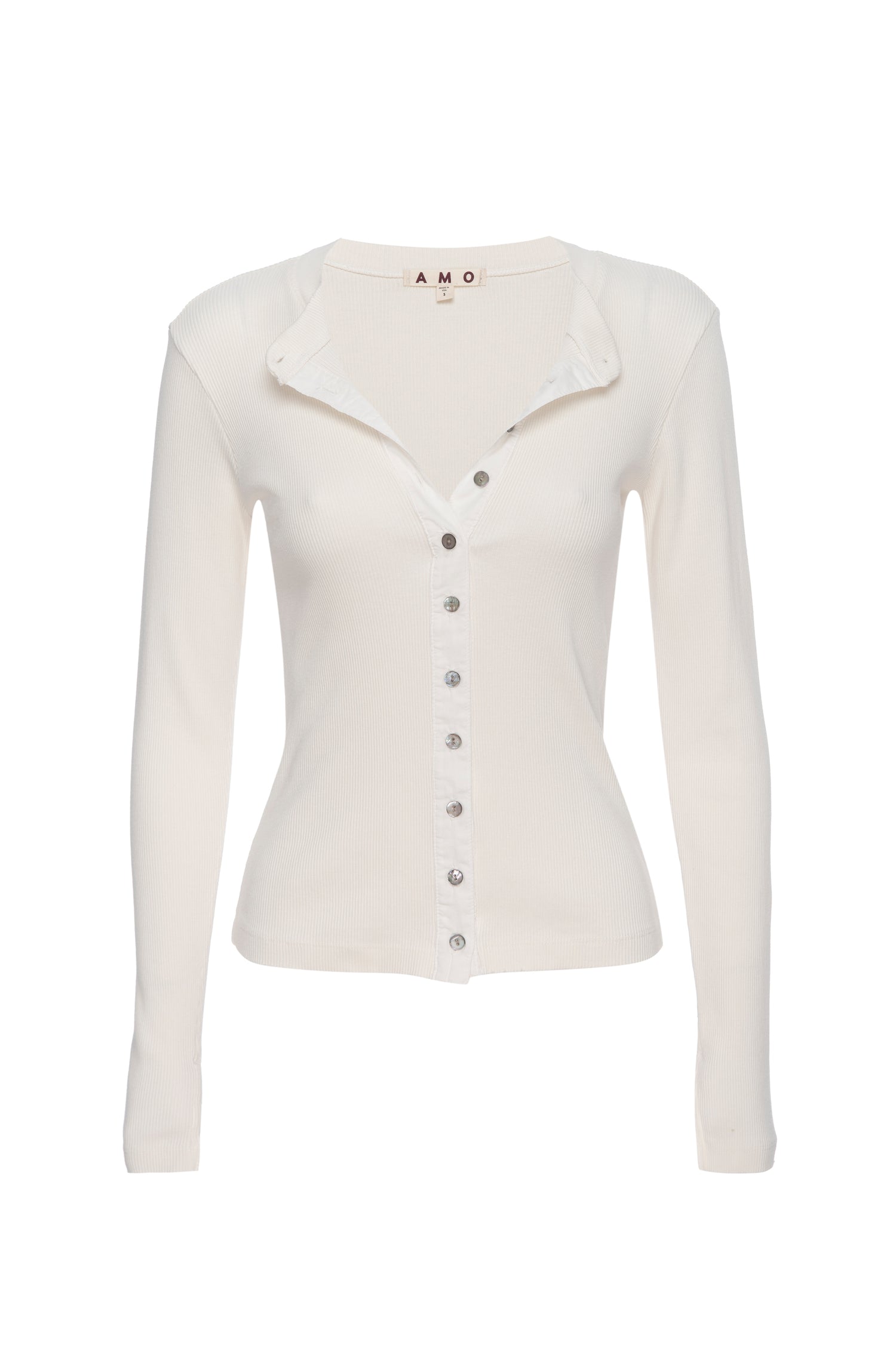 AMO Denim Lacy Rib Cardigan in Bone