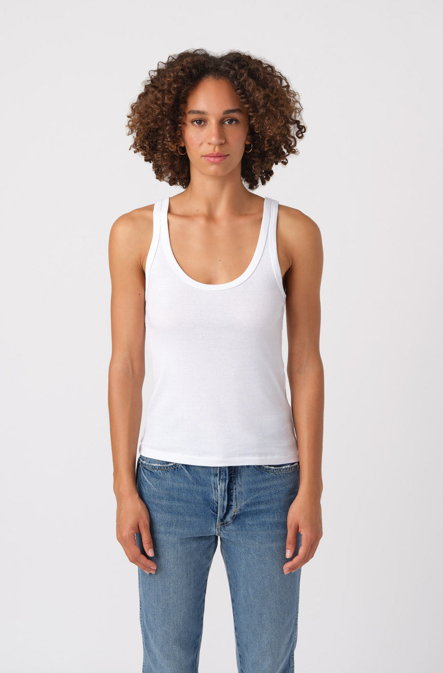 AMO Denim Layering Tank in White