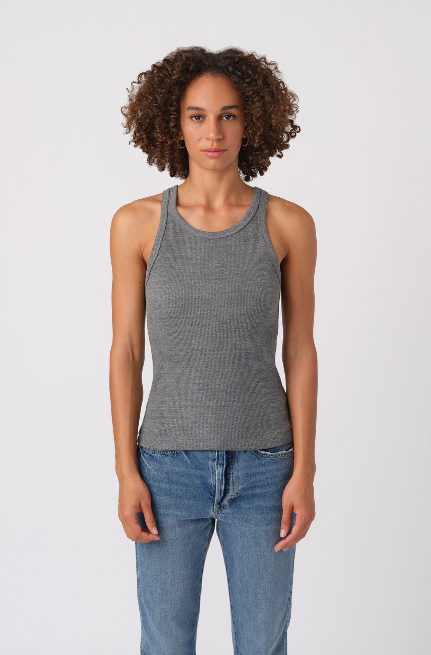 AMO Denim Long Rib Tank in Heather Grey