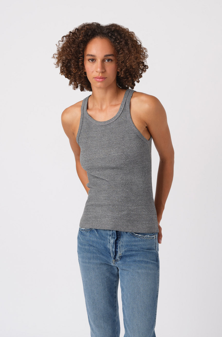 AMO Denim Long Rib Tank in Heather Grey