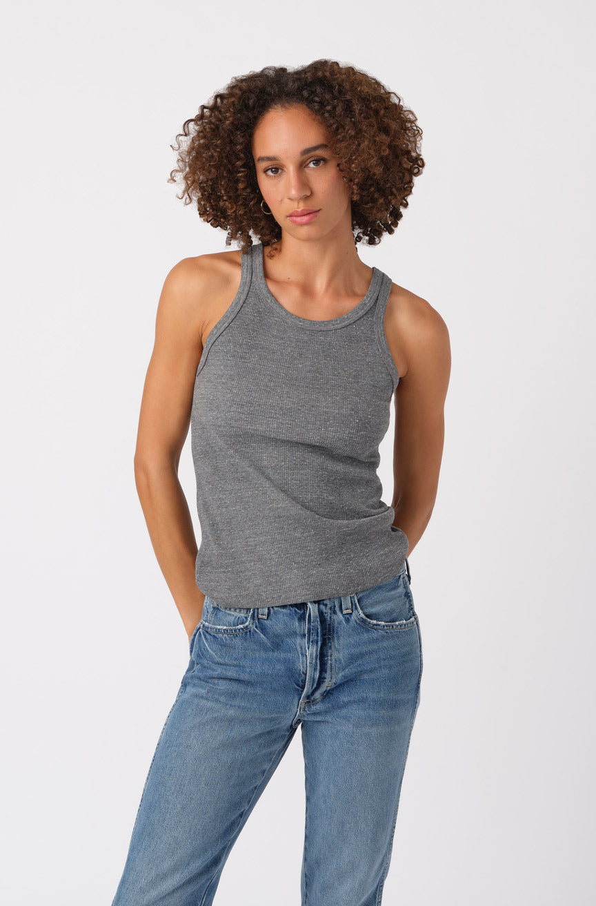 AMO Denim Long Rib Tank in Heather Grey