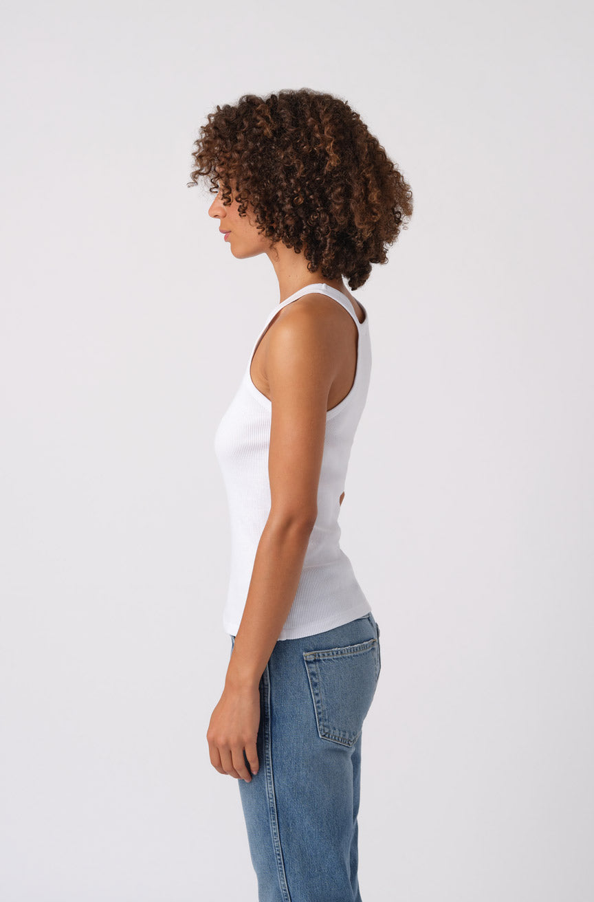 AMO Denim Long Rib Tank White