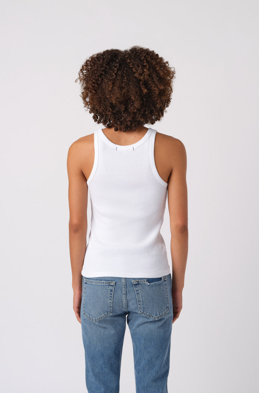 AMO Denim Long Rib Tank White