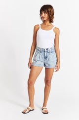 AMO Denim Marcella Pleated Short in Frosty