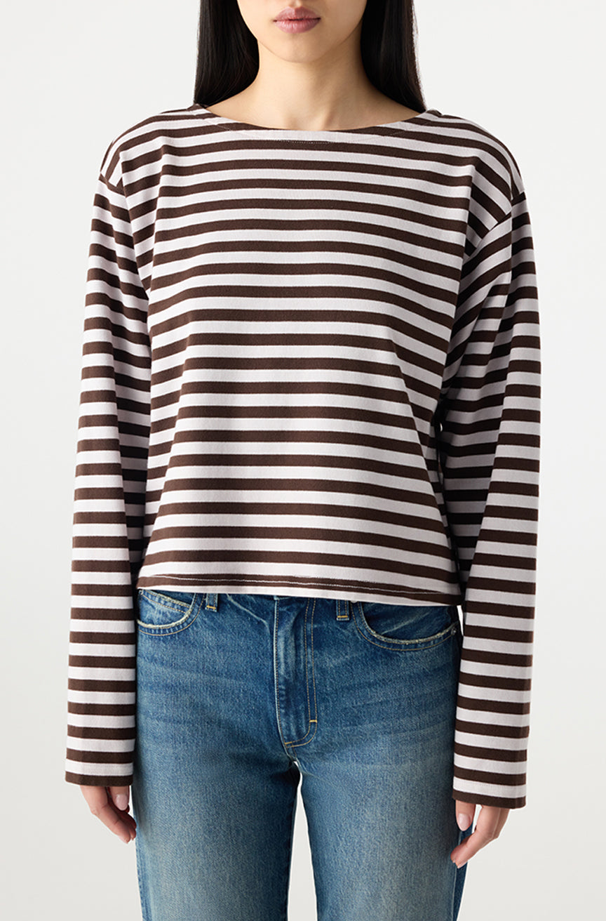 AMO Denim | Hepburn Top in Mocha/Storm Stripe