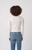 AMO Puff Sleeve Cardigan in Vintage White