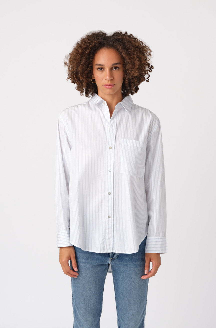 AMO Denim Ruth Oversized Shirt in White Stripe