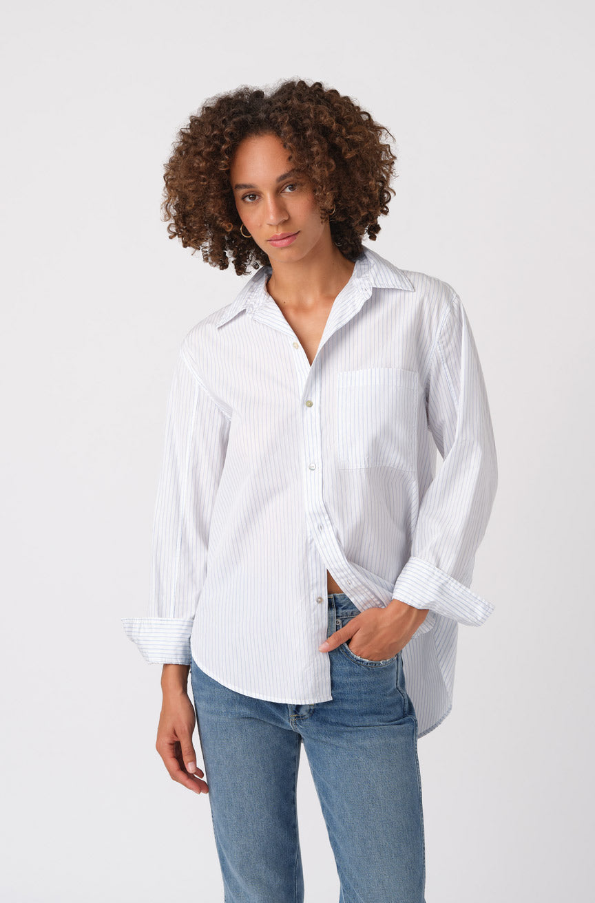 AMO Denim Ruth Oversized Shirt in White Stripe