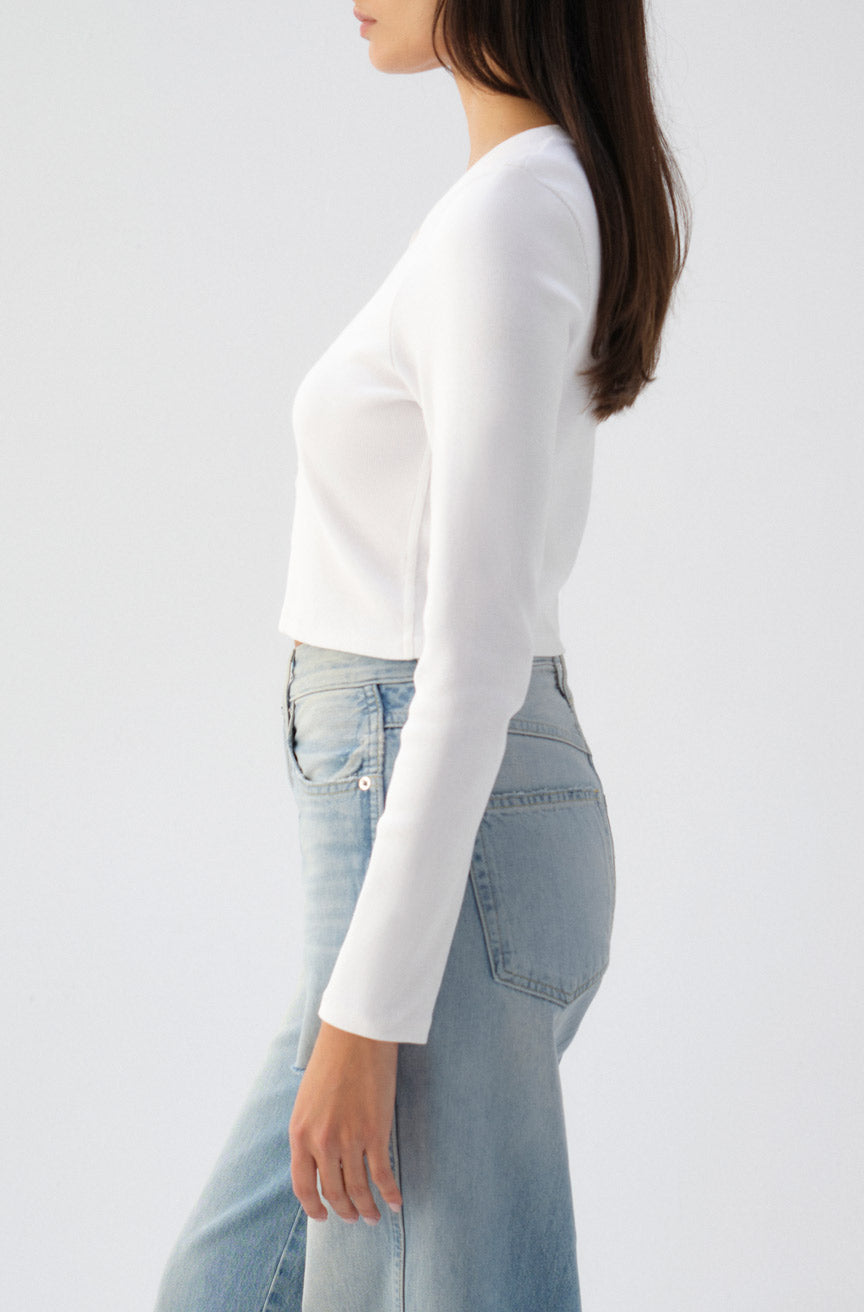 AMO Denim | Sassy Rib Henley in White
