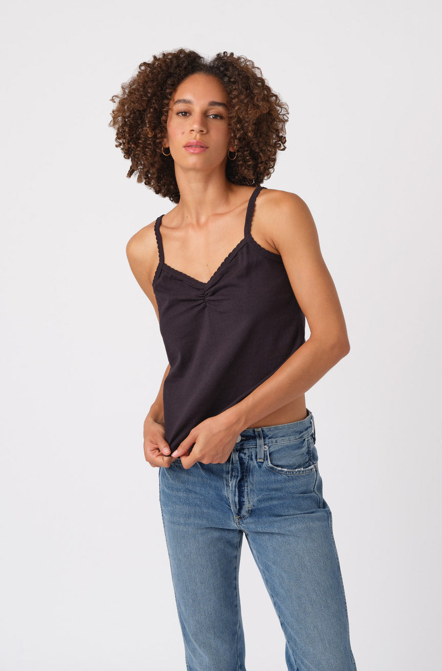 AMO Denim Scallop Cami in Vintage Black