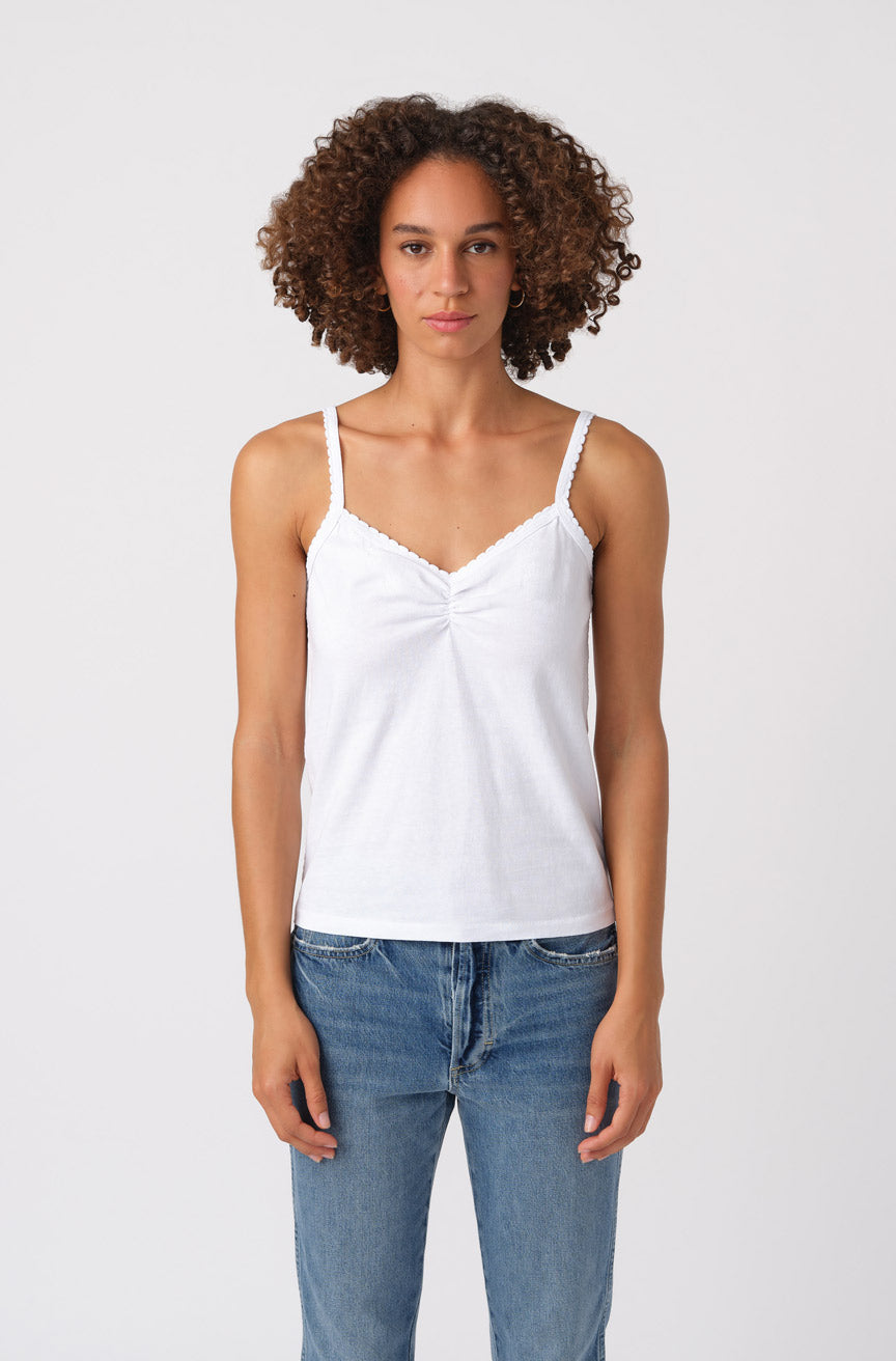 AMO Denim Scallop Cami in White