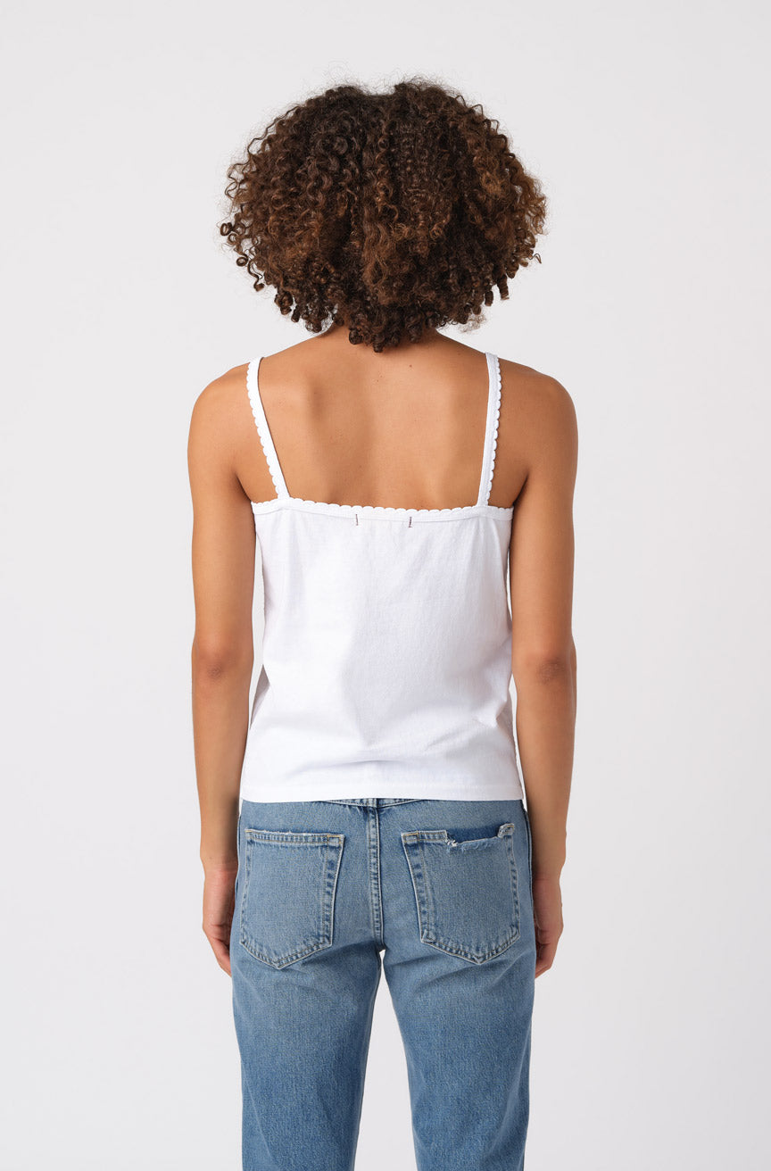 AMO Denim Scallop Cami in White