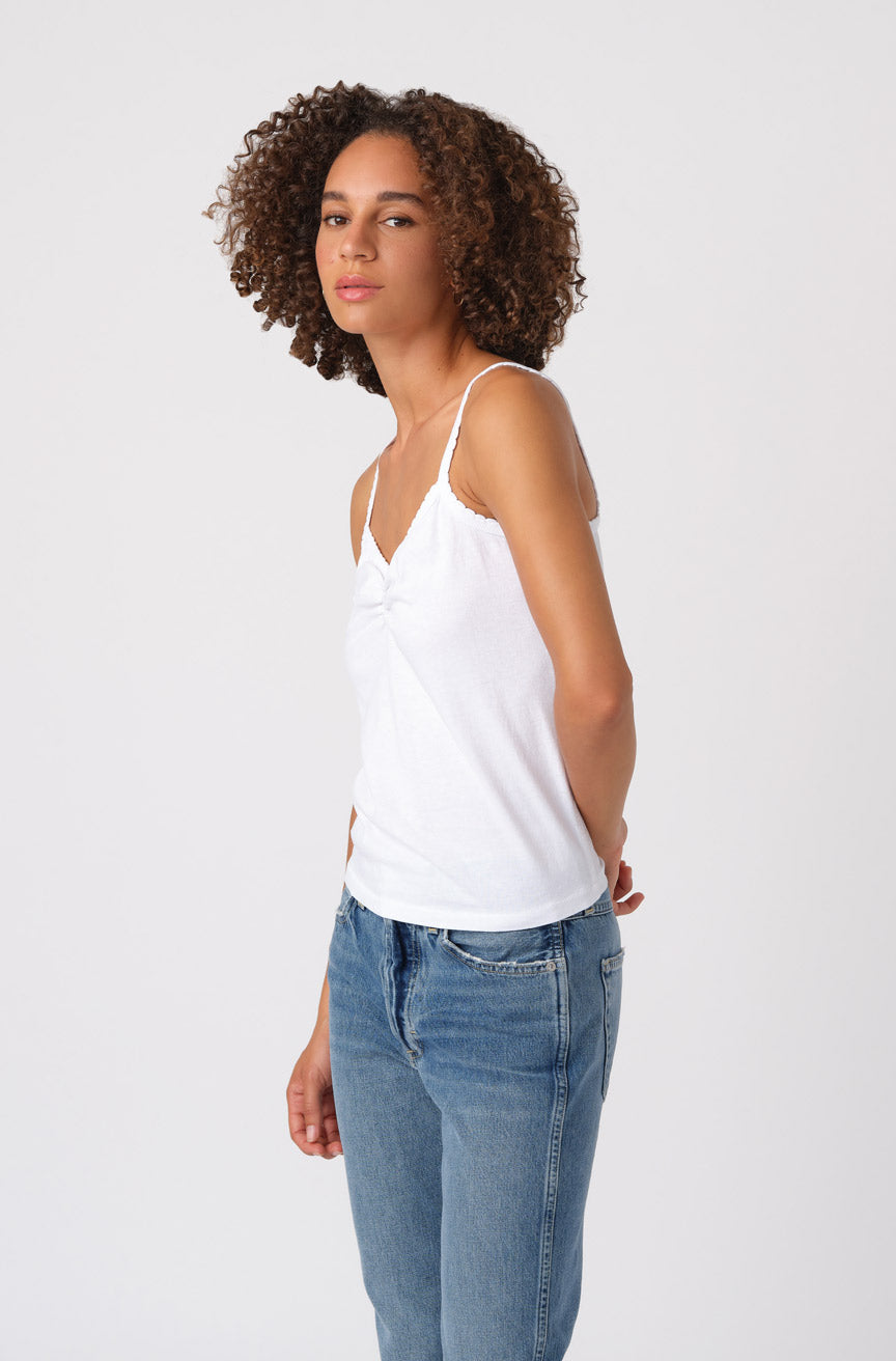 AMO Denim Scallop Cami in White