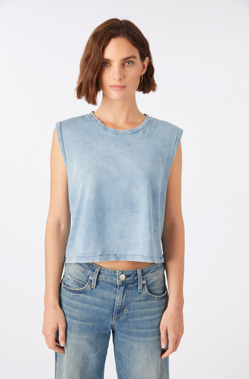 AMO Denim | Sleeveless Babe Tee in Indigo Stone Wash
