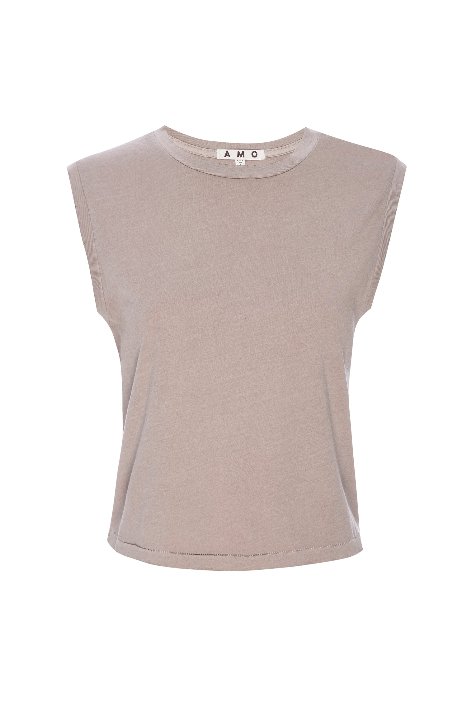 AMO Denim Sleeveless Babe Tee in Taupe