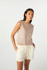 AMO Denim Sleeveless Babe Tee in Taupe