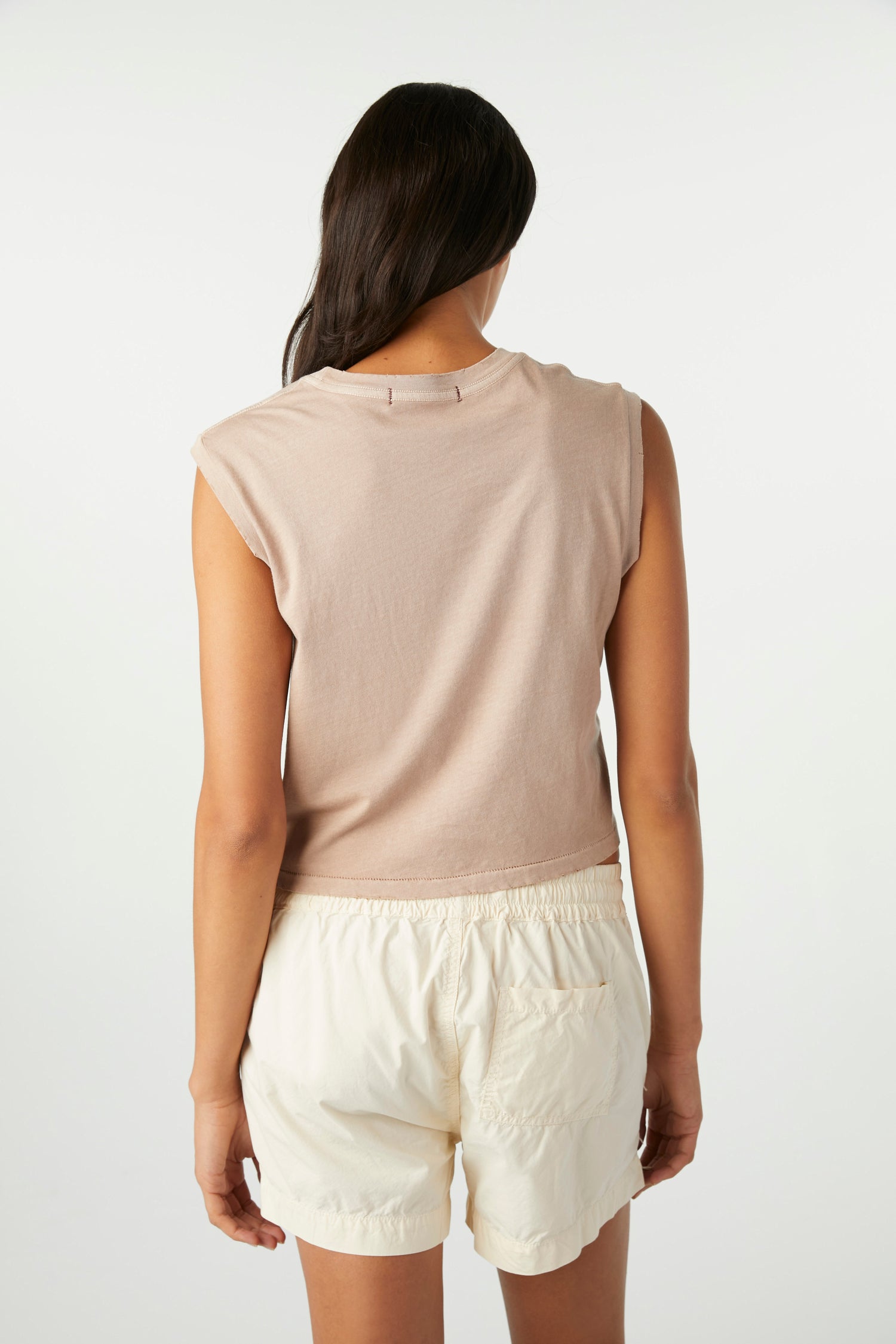 AMO Denim Sleeveless Babe Tee in Taupe