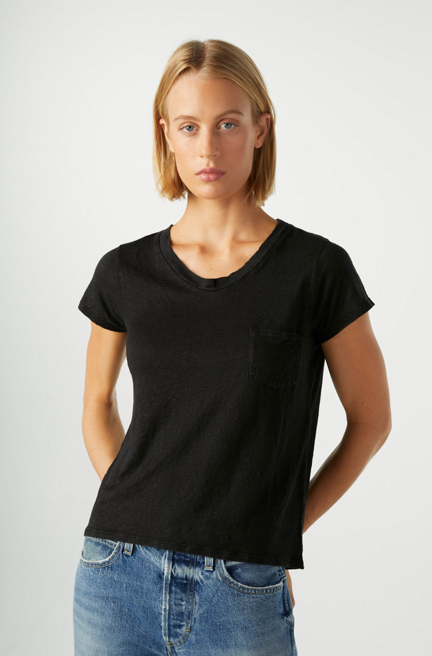 AMO Denim Sweetness V Neck in Black