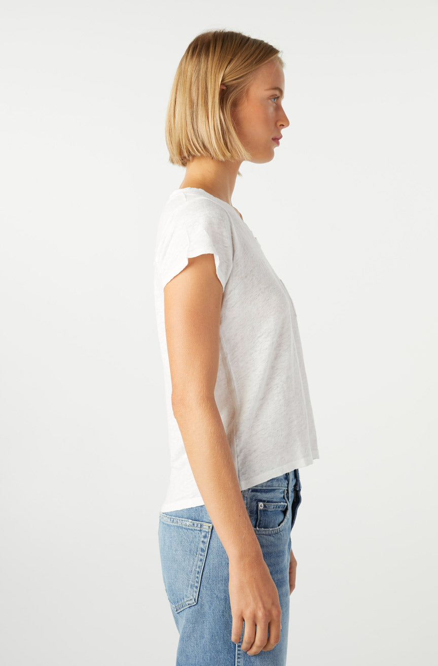 AMO Denim Sweetness V Neck in White