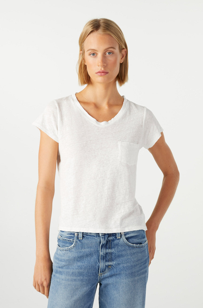 AMO Denim Sweetness V Neck in White