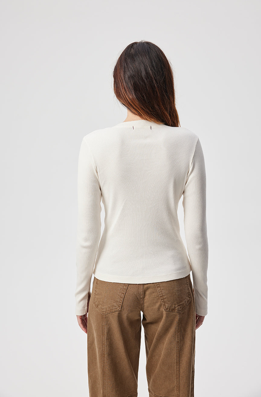 AMO Denim Lacy Rib Cardigan in BoneAMO Denim Lacy Rib Cardigan in Bone