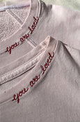 AMO Denim Puff Sleeve Sweatshirt w/ Embroidery in Valentina