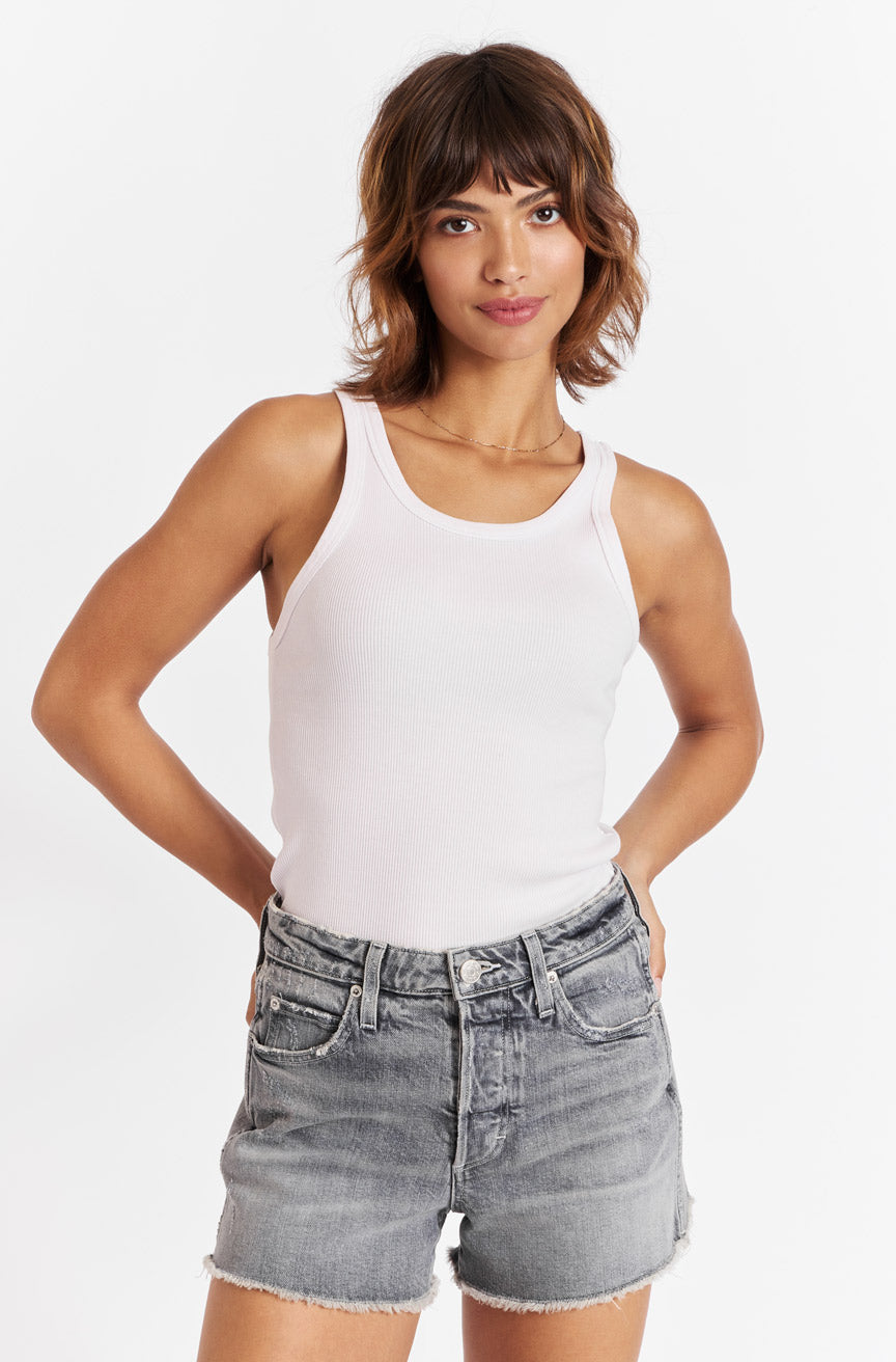AMO Denim Long Rib Tank in Blush
