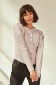 AMO Denim Puff Sleeve Cardigan in Fawn