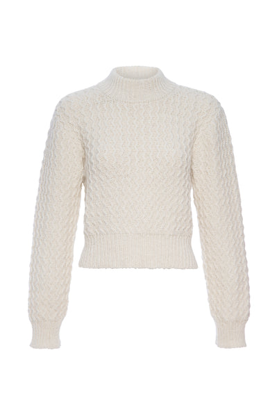 AMO Women's Helen Crop Mock Sweater, Natural, White, Off White, M at   Women's Clothing store