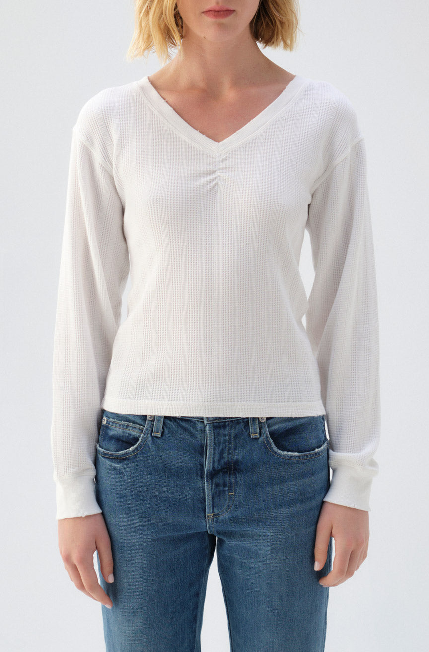 AMO Denim | Beau Waffle Knit in White