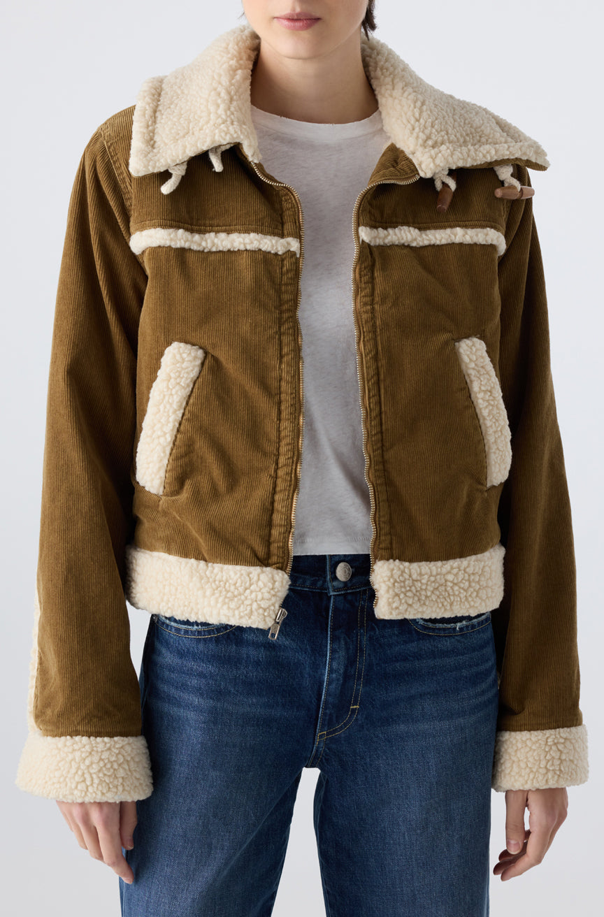 AMO Denim | Betty Cord Shearling Jacket in Cumin