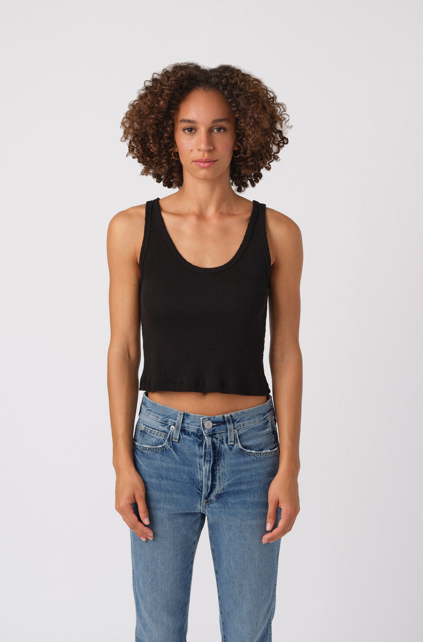 AMO Denim Crop Rib Tank in Black