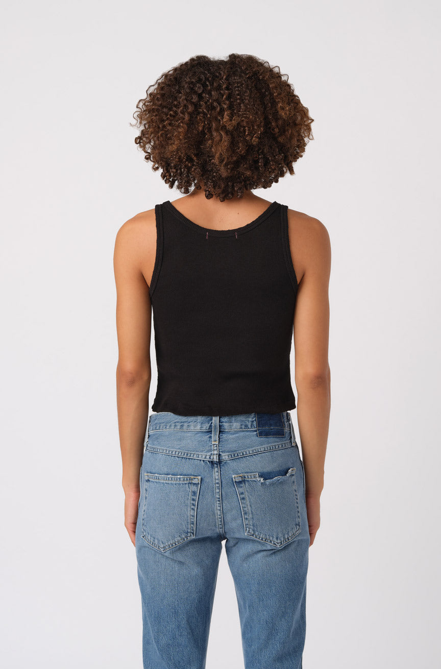 AMO Denim Crop Rib Tank in Black