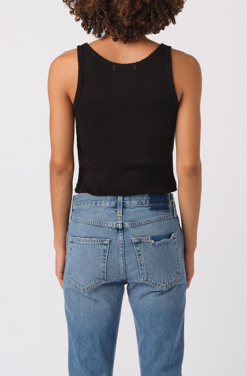 AMO Denim Crop Rib Tank in Black